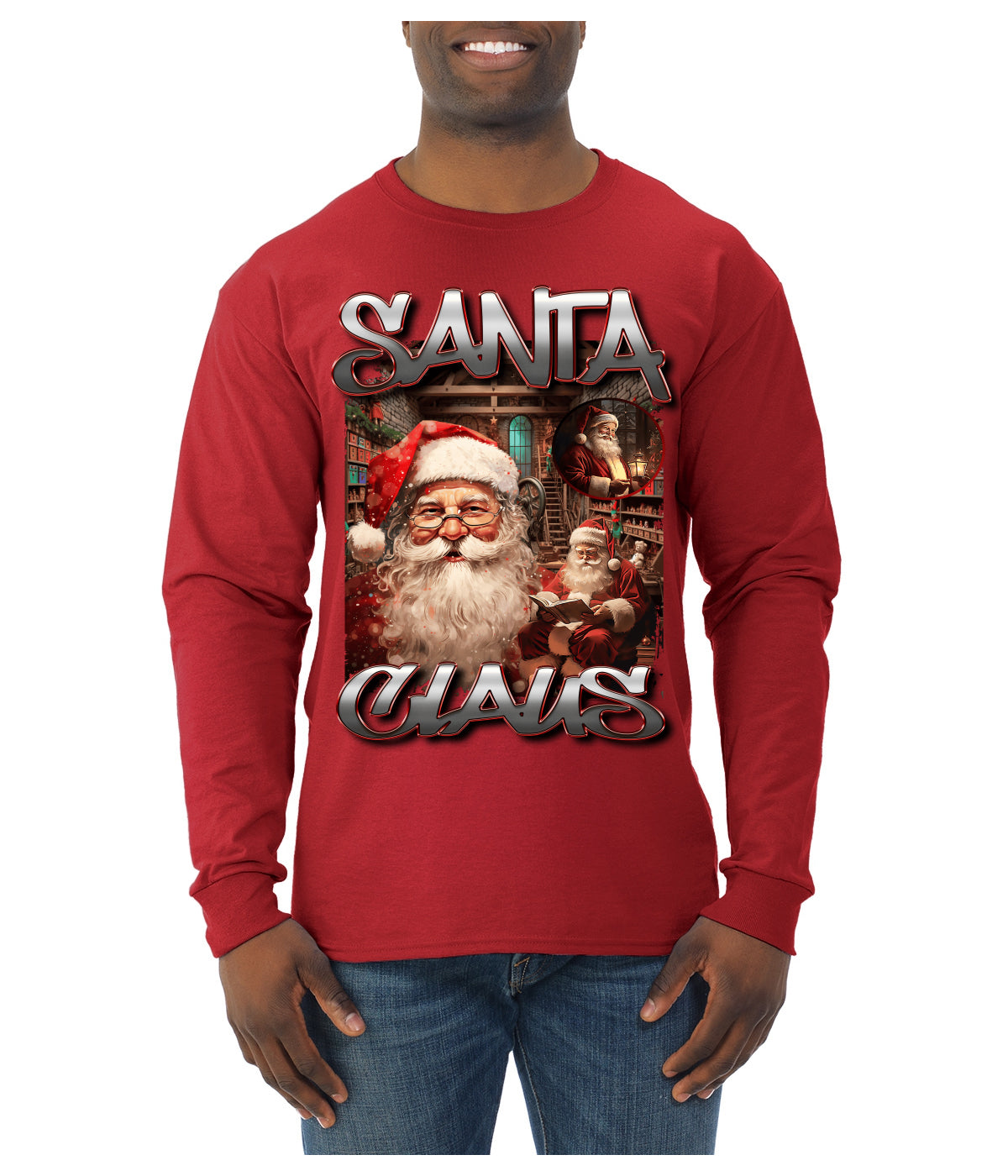 Santa Claus Bootleg Rap Music Style Ugly Christmas Sweater Mens Long Sleeve Shirt