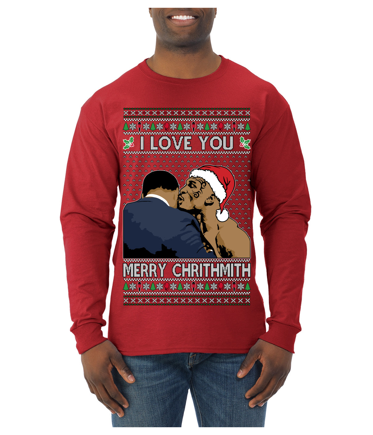 I Love You Merry Chrithmith Funny Boxing Fight Meme Classic Funny Xmas Ugly Christmas Sweater Mens Long Sleeve Shirt