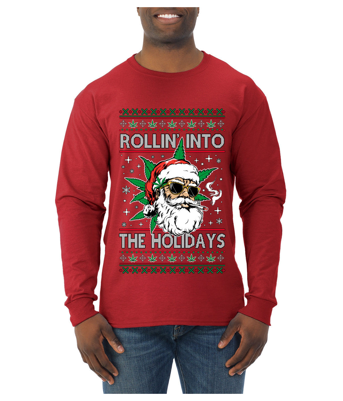 Rollin' Into The Holidays Christmas Sweater, Ugly Christmas Sweater Mens Long Sleeve Shirt