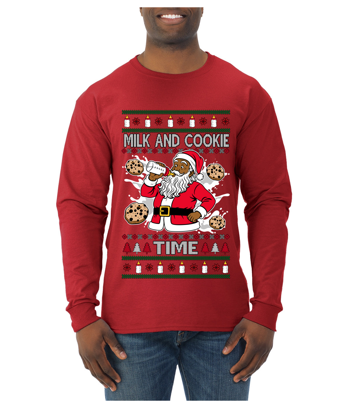 Milk And Cookie Time Christmas Sweater, Ugly Christmas Sweater Mens Long Sleeve Shirt