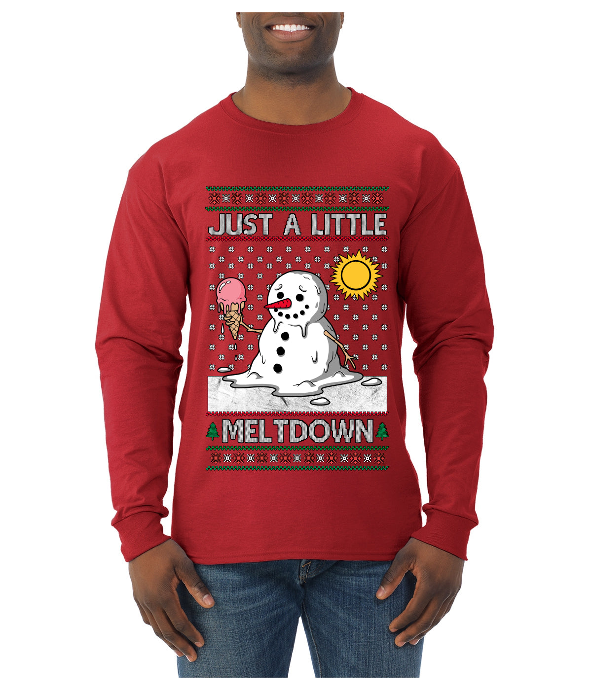 Just A Little Meltdown, Ugly Christmas Sweater Mens Long Sleeve Shirt