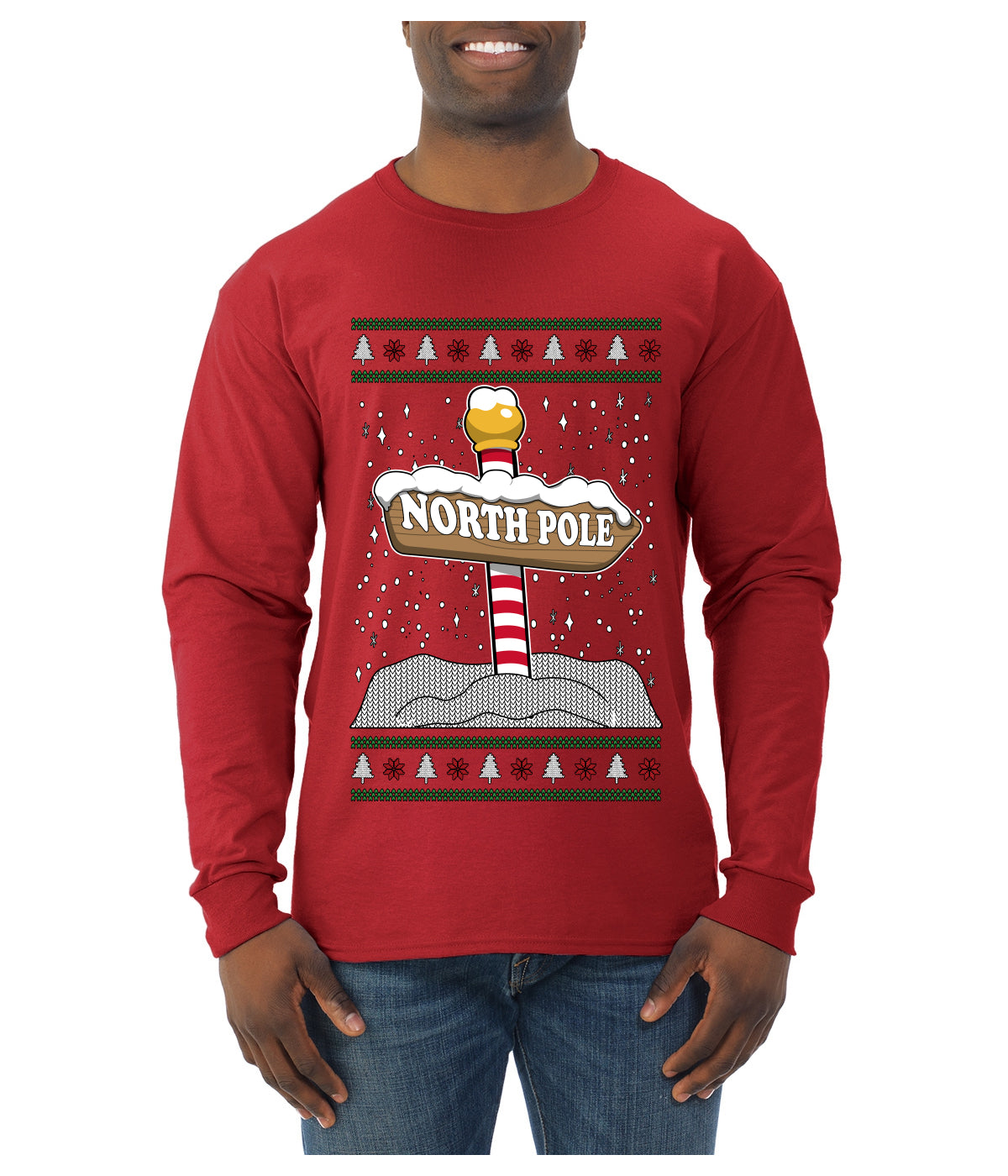 North Pole, Ugly Christmas Sweater Unisex Mens Long Sleeve Shirt