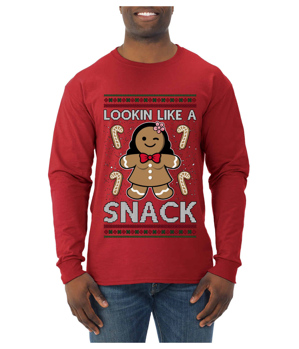 Lookin Like A Snack, Ugly Christmas Sweater Unisex Mens Long Sleeve Shirt