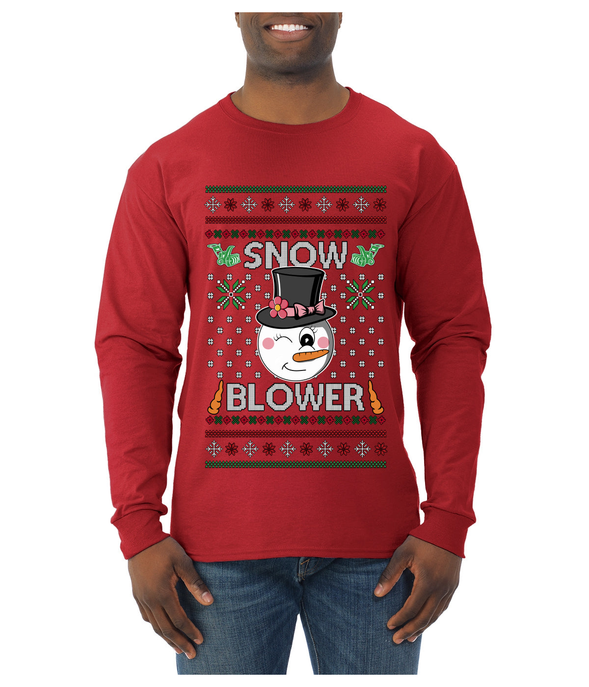 Snow Blower, Ugly Christmas Sweater Unisex Mens Long Sleeve Shirt