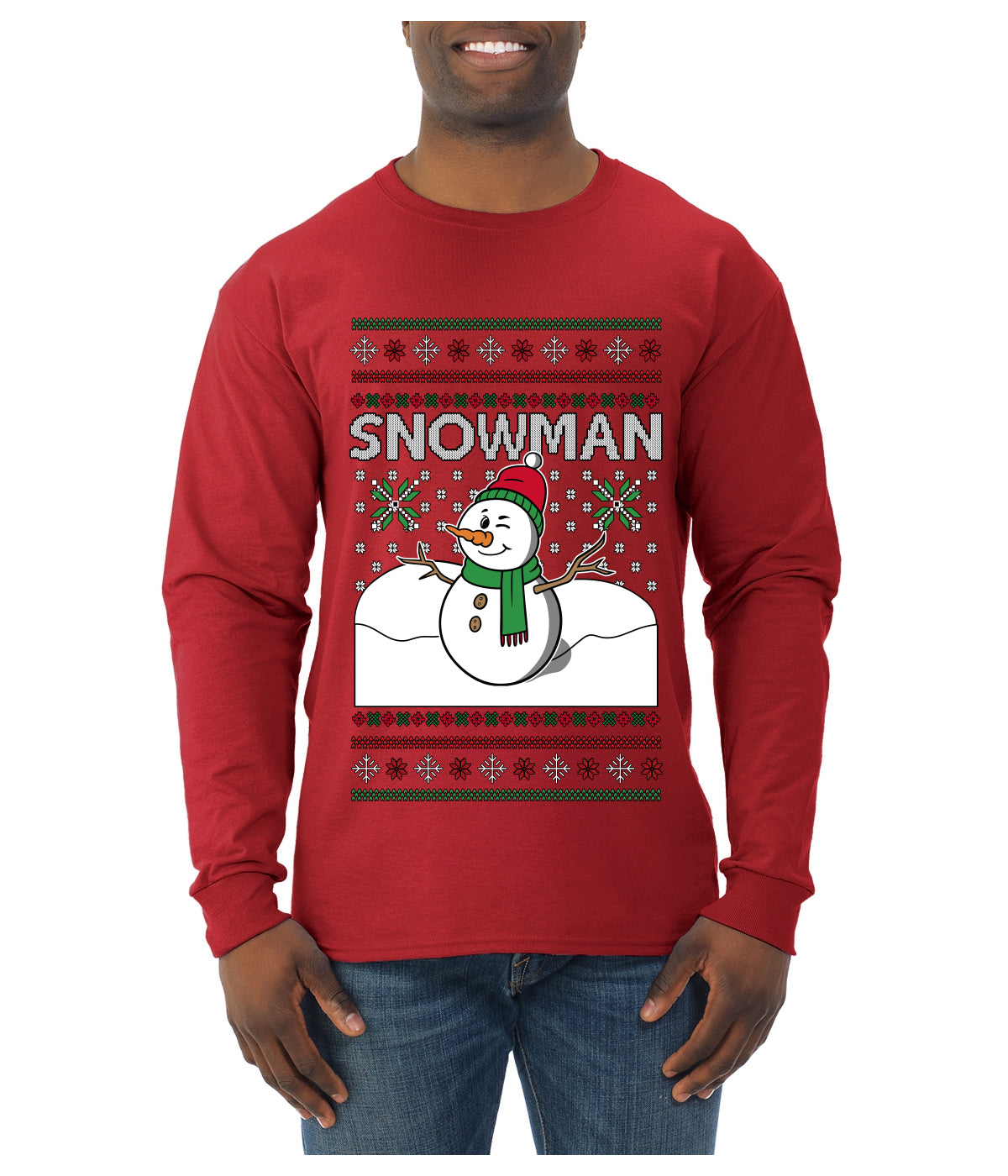 Snowman, Ugly Christmas Sweater Unisex Mens Long Sleeve Shirt