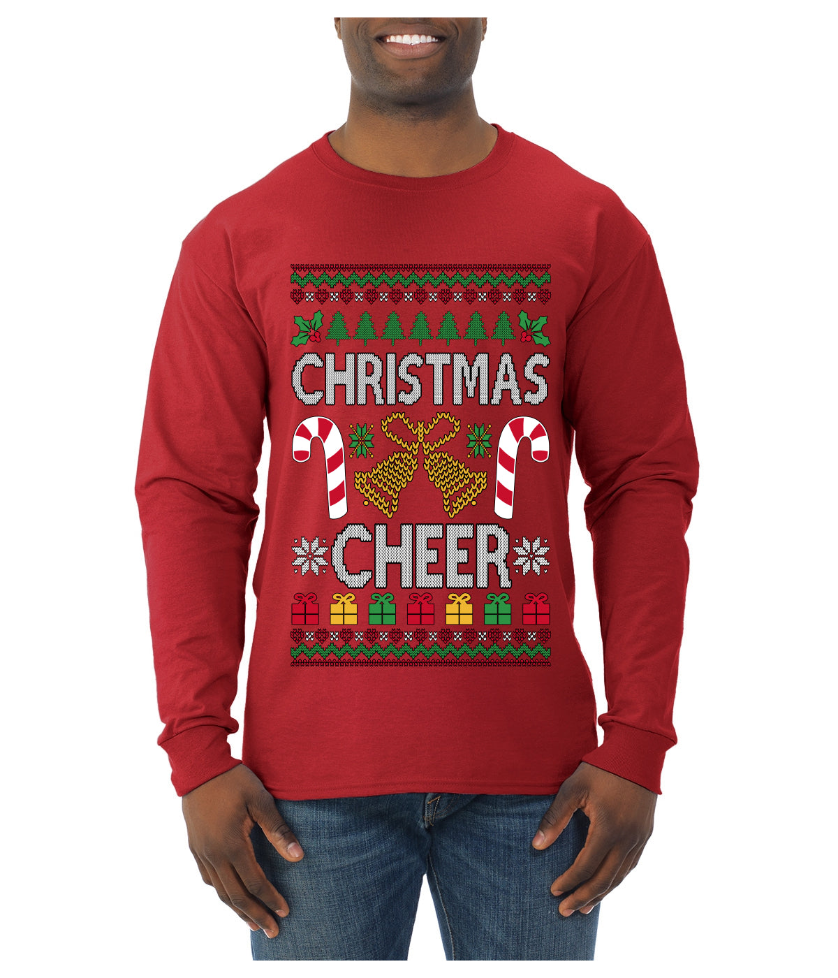 Christmas Cheer, Ugly Christmas Sweater Unisex Mens Long Sleeve Shirt