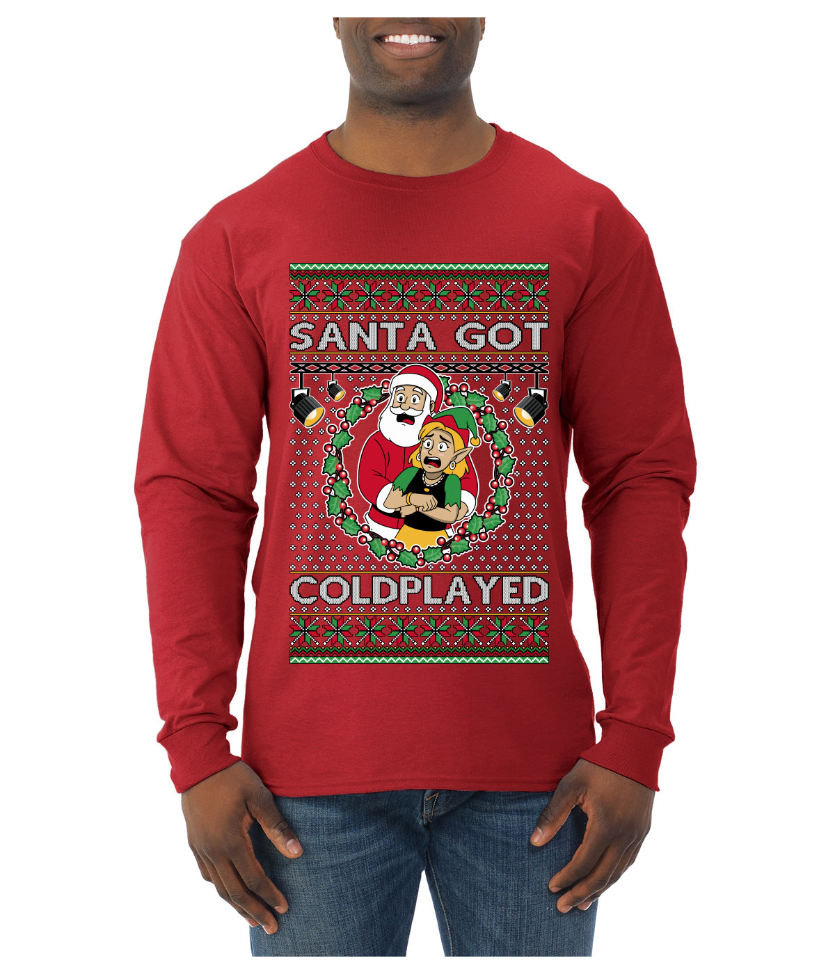 Santa Got Coldplayed, Ugly Christmas Sweater Unisex Mens Long Sleeve Shirt