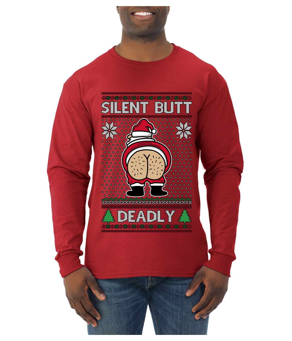 Silent Butt Deadly Farting Santa, Ugly Christmas Sweater Unisex Mens Long Sleeve Shirt