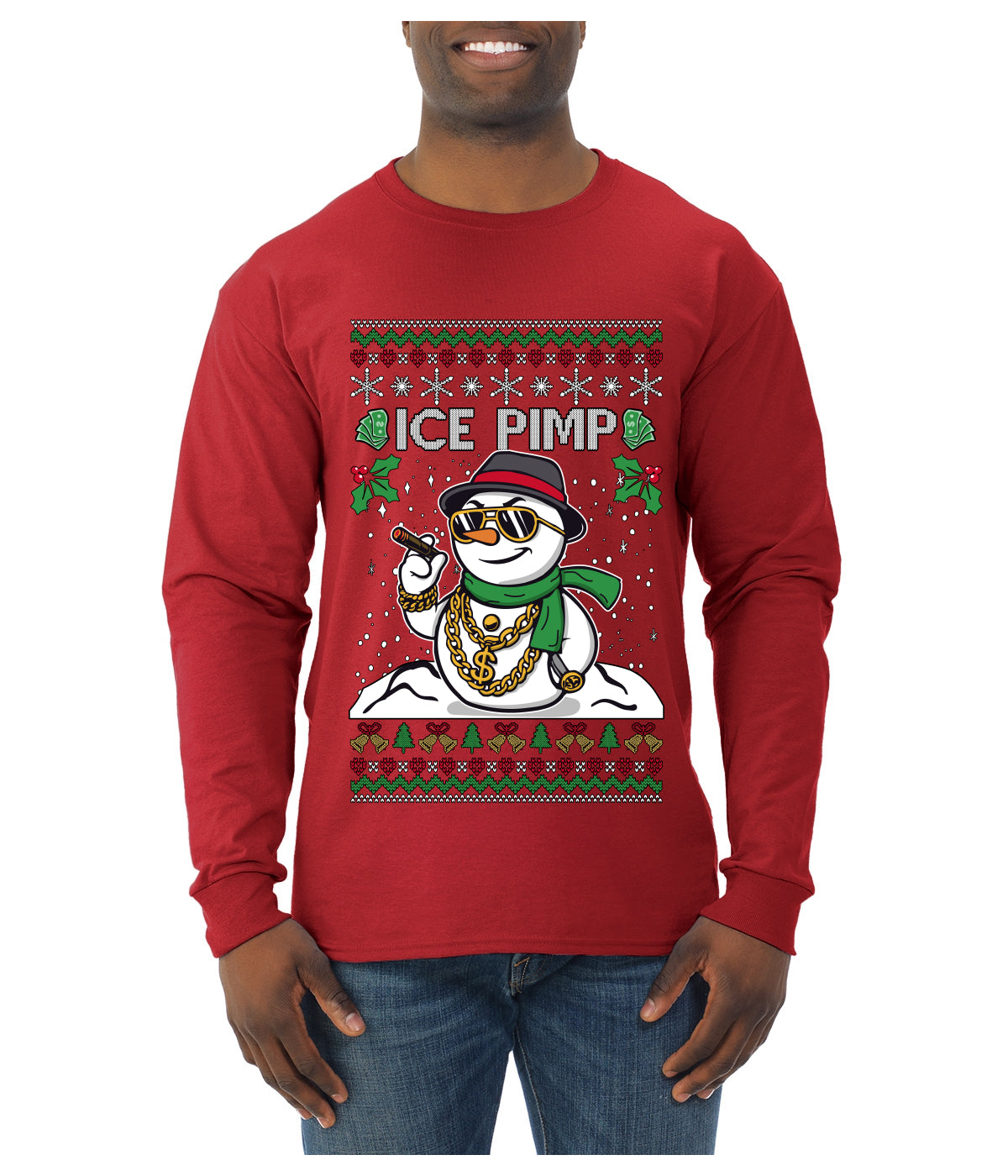 Ice Pimp, Ugly Christmas Sweater Unisex Mens Long Sleeve Shirt