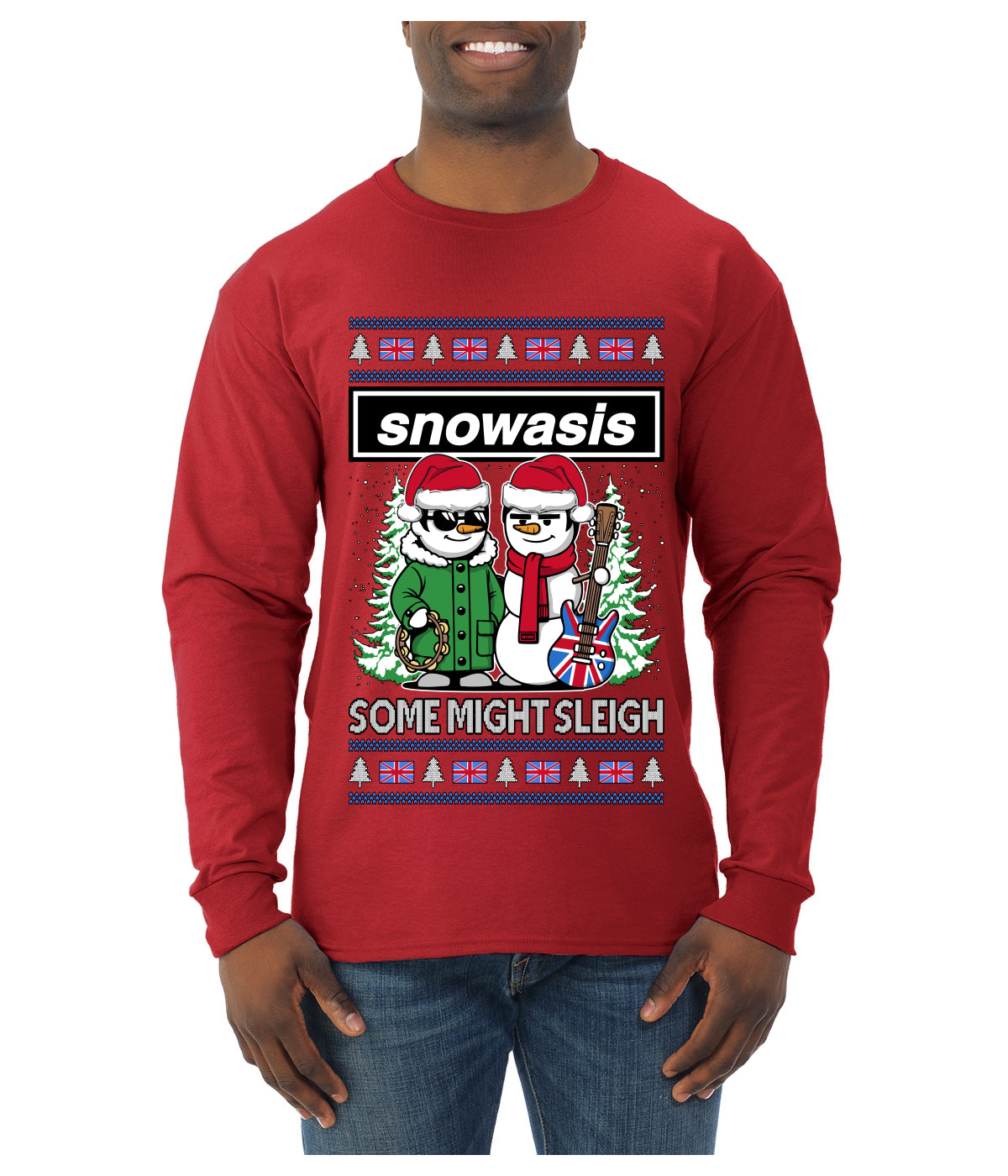 Snowasis English Rock Band Parody, Ugly Christmas Sweater Unisex Mens Long Sleeve Shirt