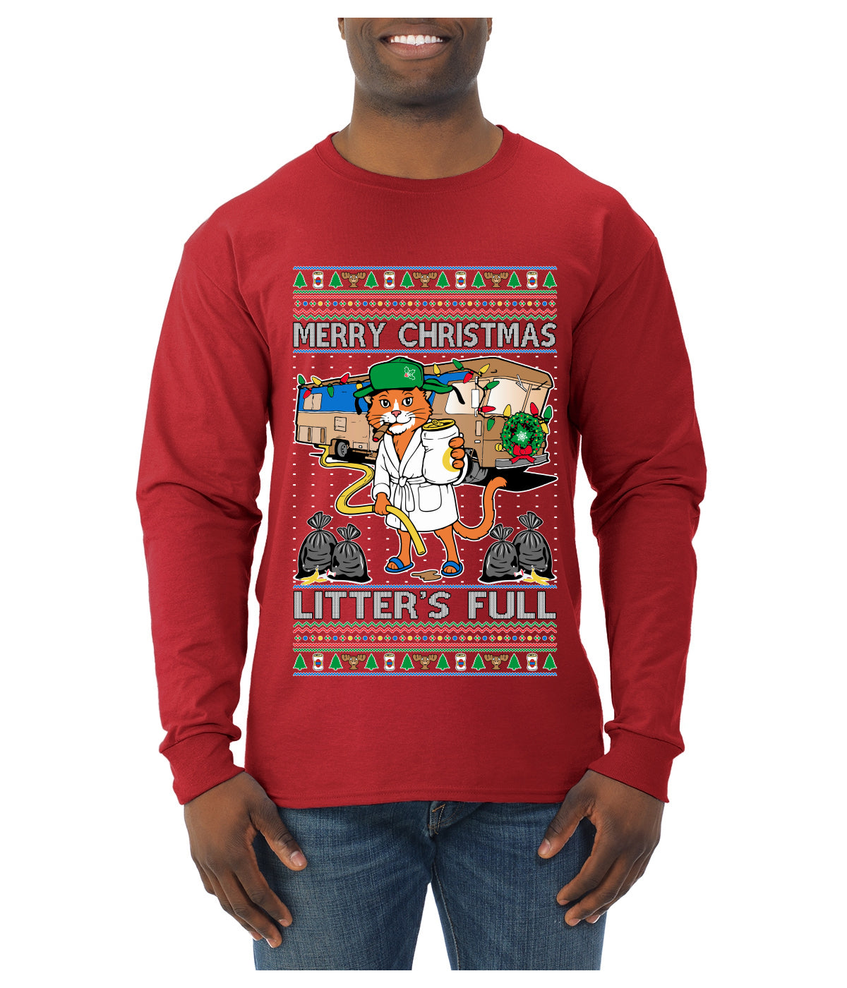 Litters Full Cat, Ugly Christmas Sweater Unisex Mens Long Sleeve Shirt