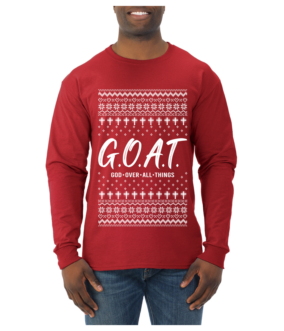 G.O.A.T. God Over All Things, Ugly Christmas Sweater Unisex Mens Long Sleeve Shirt