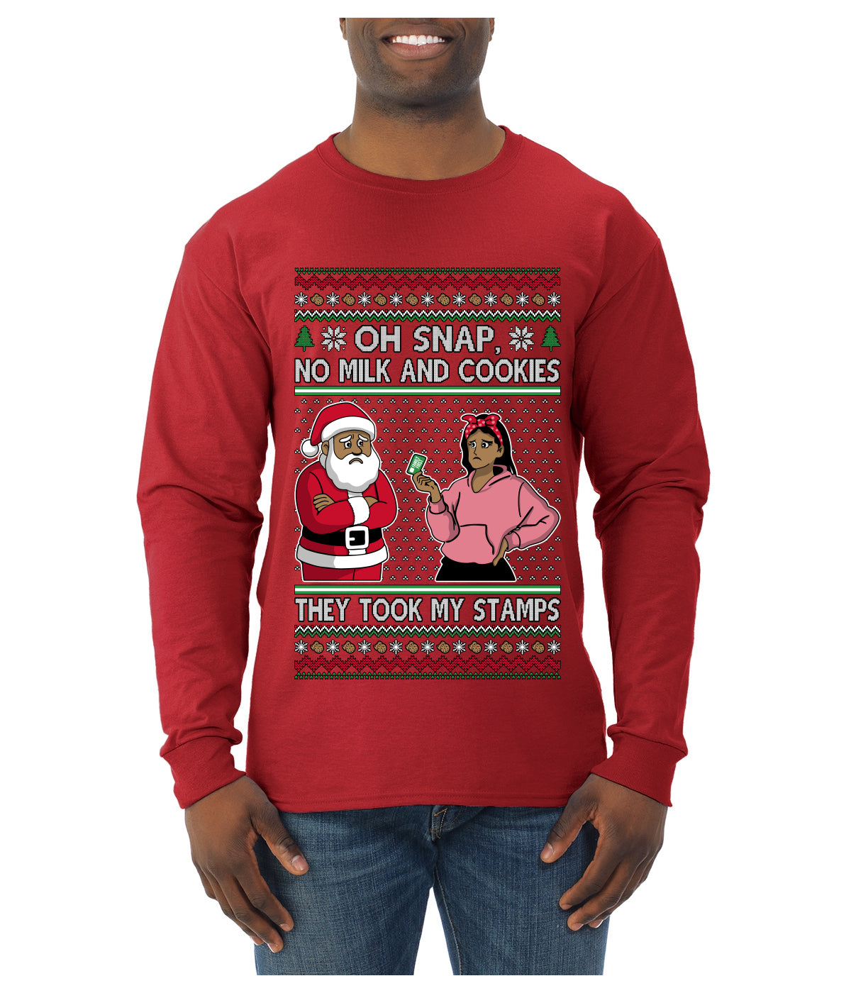Oh Snap, No Milk And Cookies, They Took my Stamps, Ugly Christmas Sweater Unisex Mens Long Sleeve Shirt