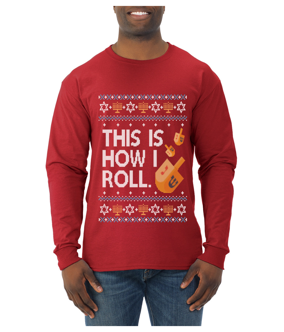 This Is How I Roll Dreidel Hanukkah, Ugly Christmas Sweater Unisex Mens Long Sleeve Shirt