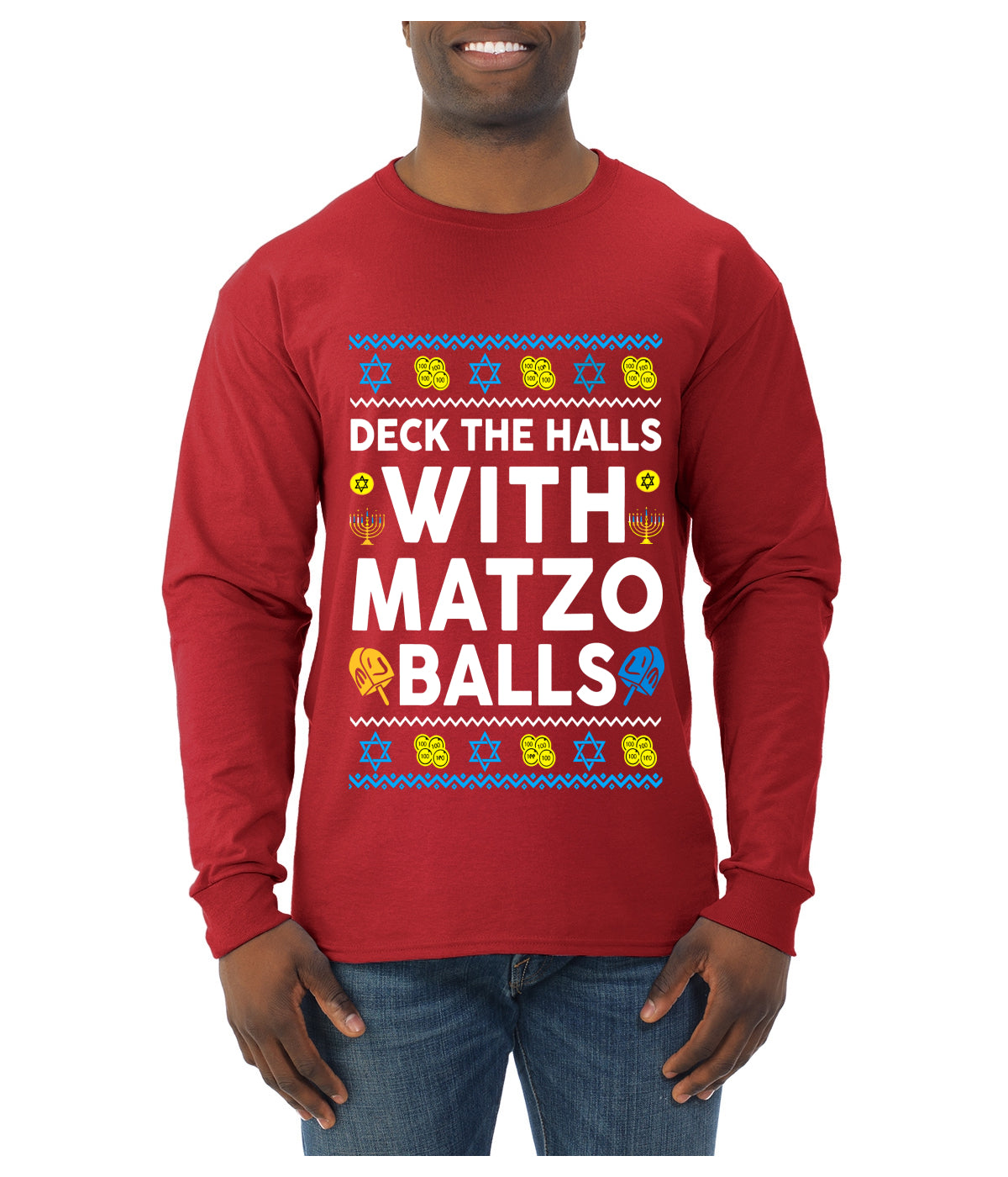 Deck The Halls With Matzo Balls Hanukkah, Ugly Christmas Sweater Unisex Mens Long Sleeve Shirt