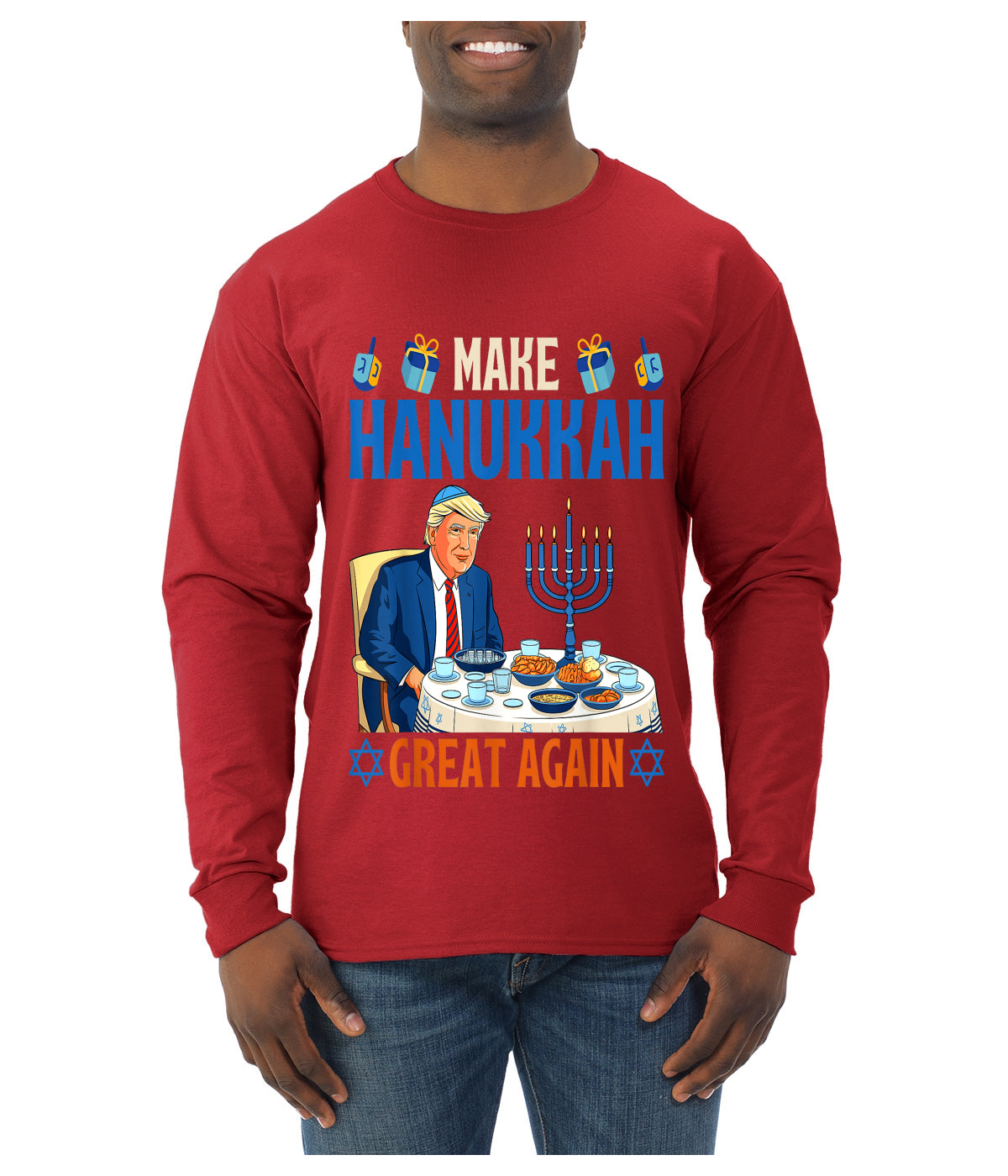 Make Hanukkah Great Again, Ugly Christmas Sweater Unisex Mens Long Sleeve Shirt