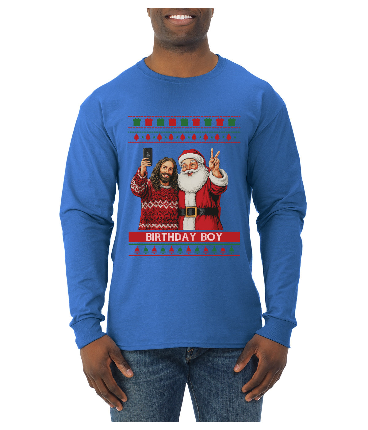 Birthday Boy Jesus, Ugly Christmas Sweater Unisex Mens Long Sleeve Shirt