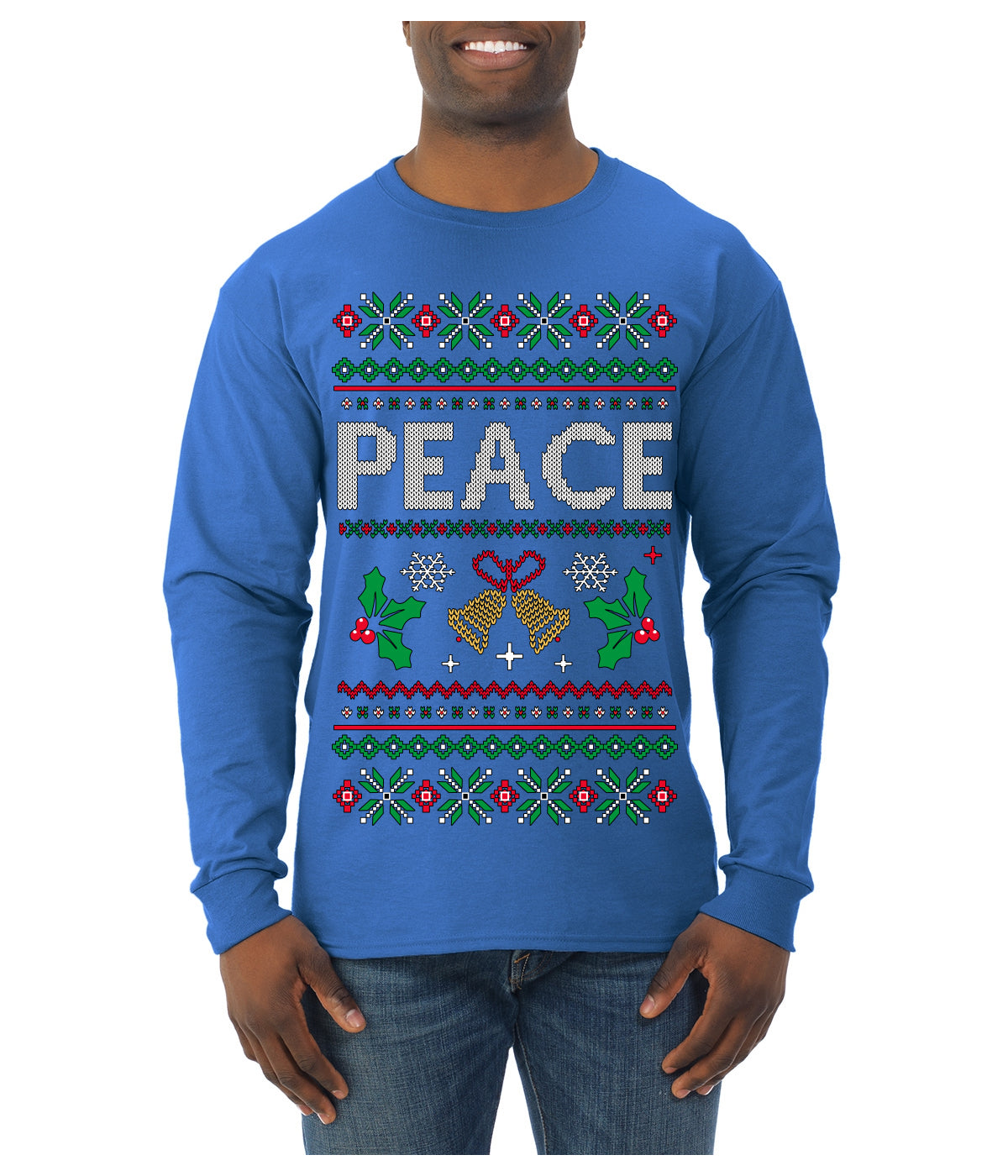 Peace Ugly Christmas Sweater Mens Long Sleeve Shirt