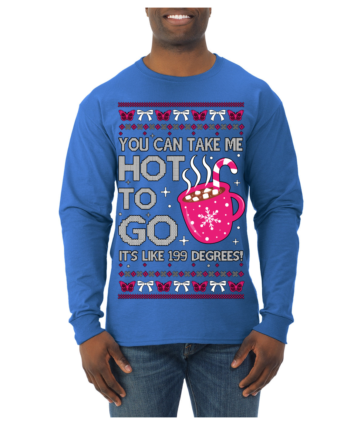 You Can Take Me Hot to Go, Hot Cocoa Viral Song Pop Music Ugly Christmas Sweater Mens Long Sleeve Shirt
