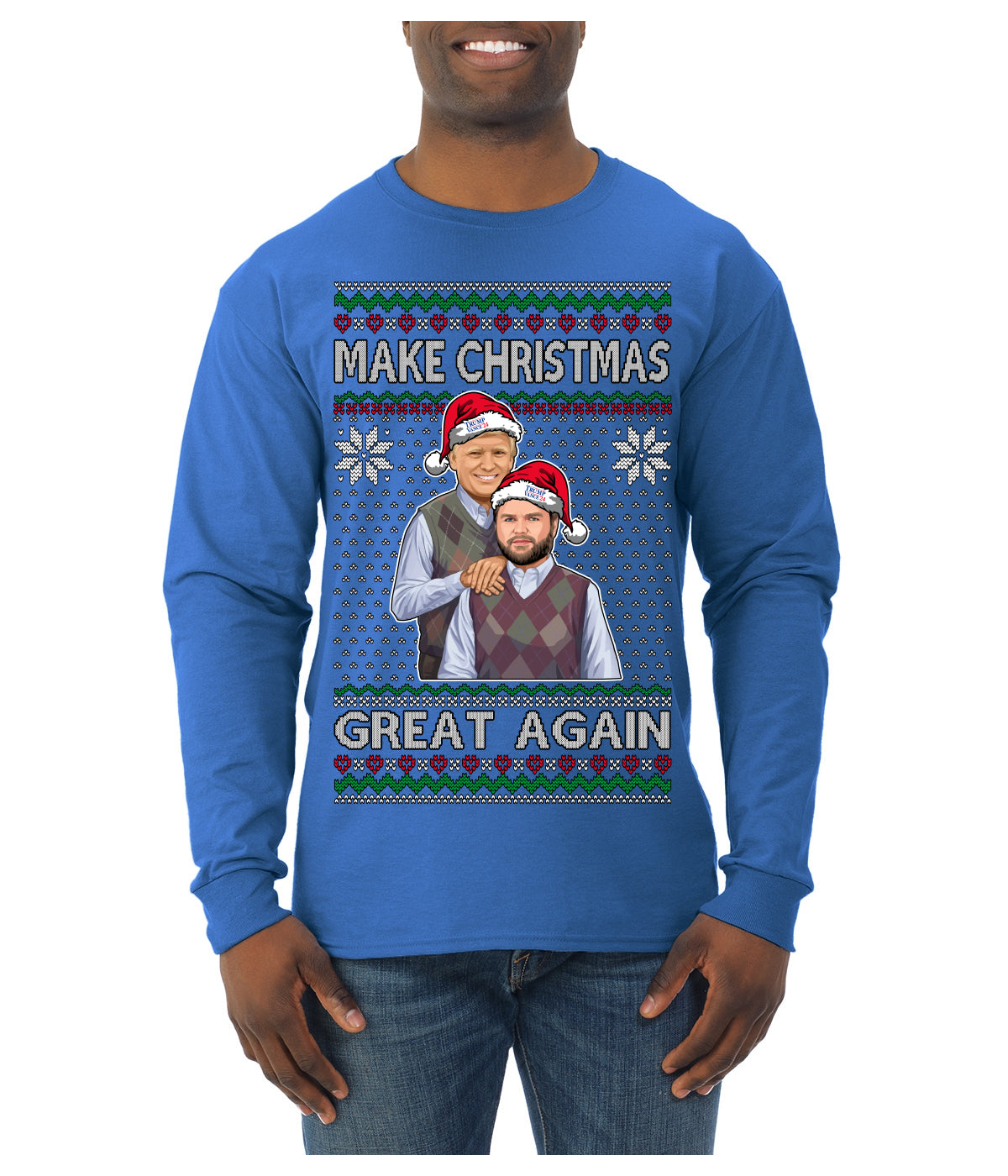 Make Christmas Great Again Trump Vance 2024 Movie Parody Ugly Christmas Sweater Mens Long Sleeve Shirt