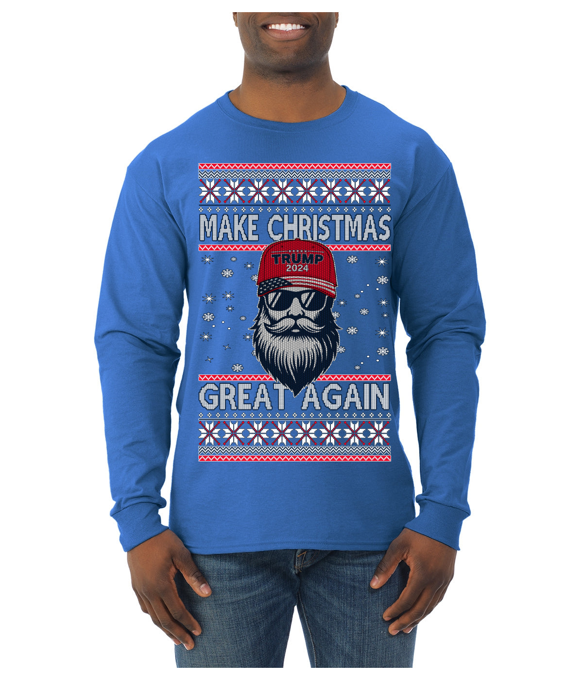 Make Christmas Great Again Trump Santa Claus 2024 MAGA,  Donald Trump JD Vance GOP Republican Ugly Christmas Sweater Mens Long Sleeve Shirt
