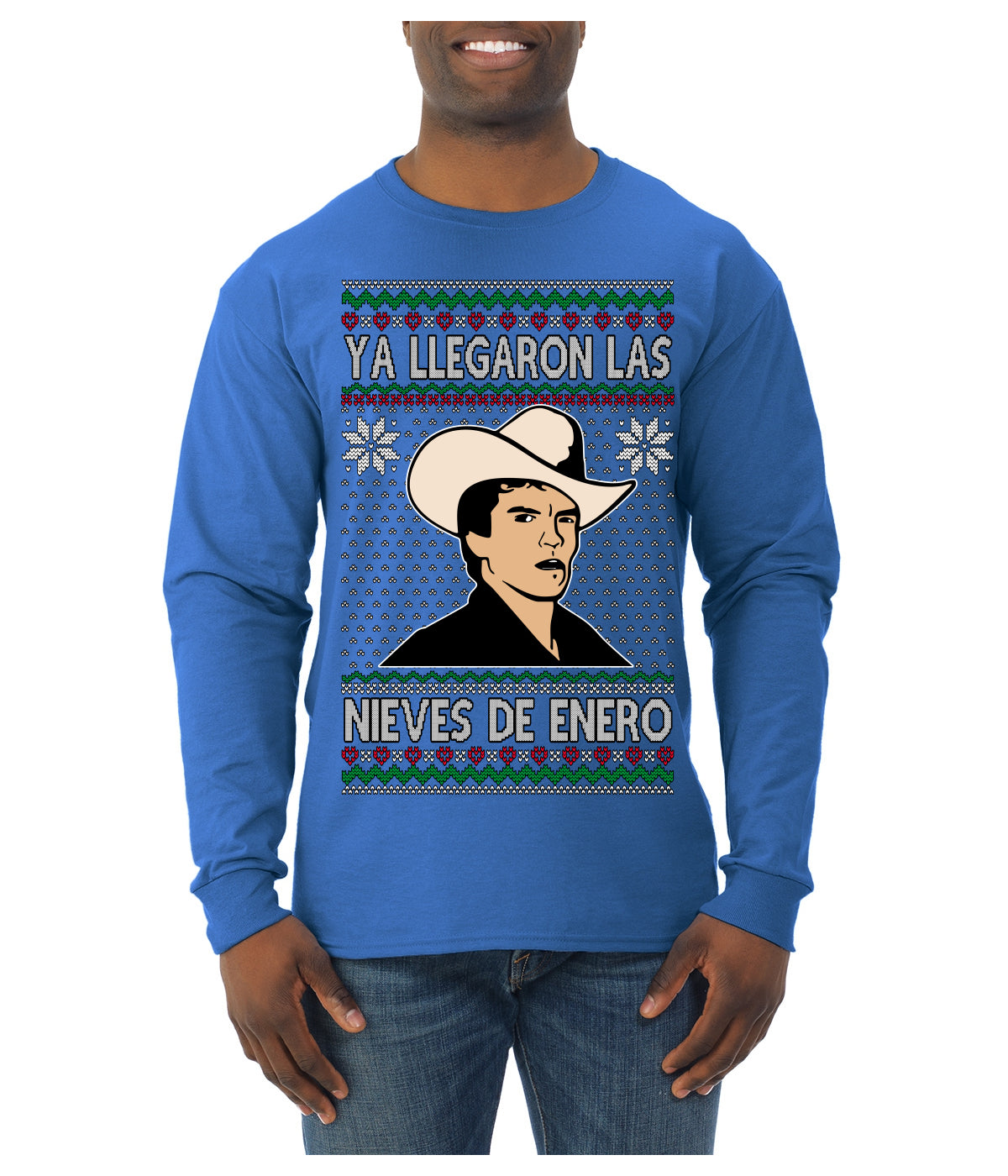 Ya Llegaron Las Nieves De Enero Chalino January Snow Ugly Christmas Sweater Mens Long Sleeve Shirt