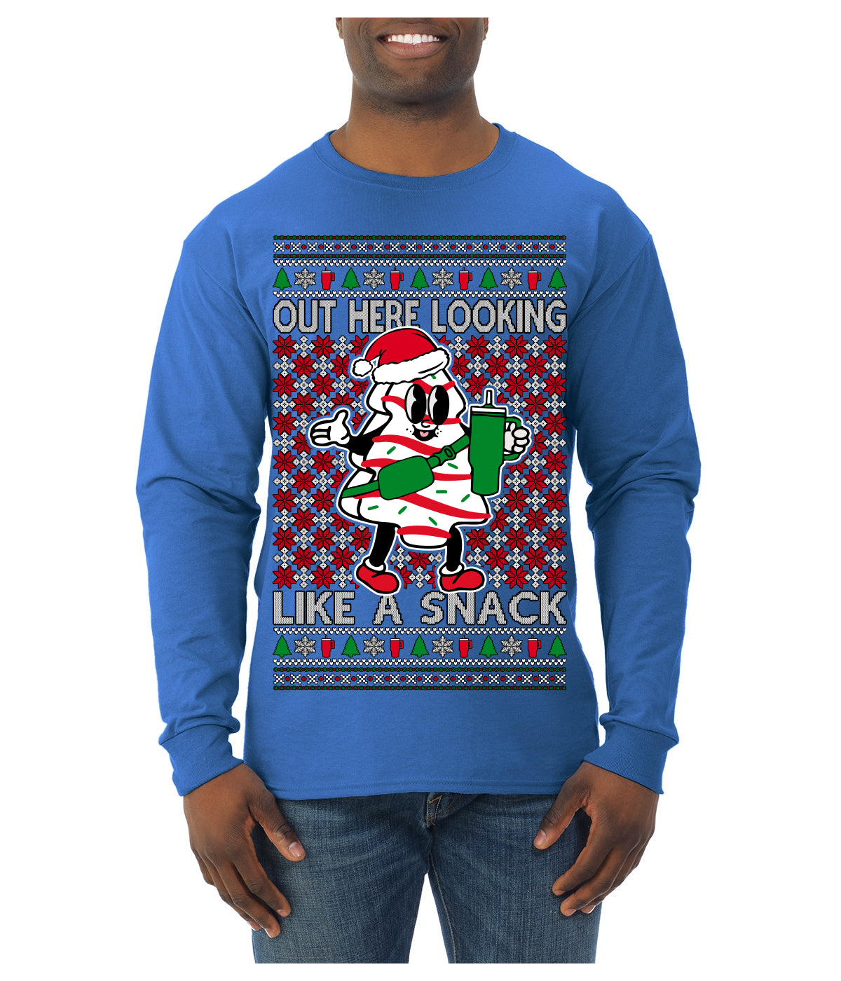 Out Here Looking Like a Snack Funny Cute Christmas Cookie Ugly Christmas Sweater Mens Long Sleeve Shirt