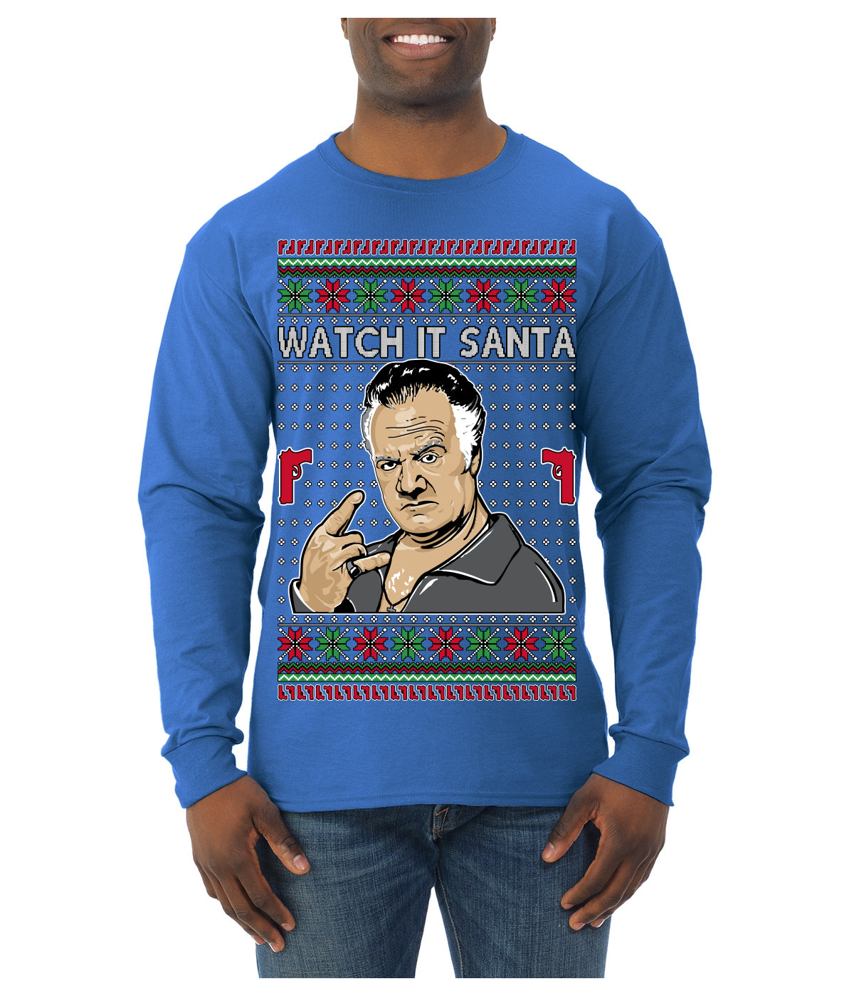 Watch It Santa Funny Paulie Italian Mafia TV Show Ugly Christmas Sweater Mens Long Sleeve Shirt