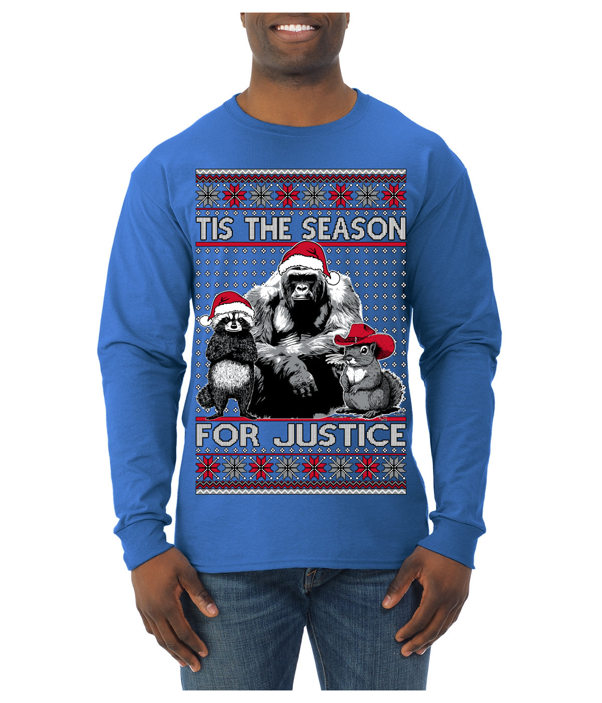 Tis the Season For Justice Harambe Peanut Fred Raccoon Ugly Christmas Sweater Mens Long Sleeve Shirt