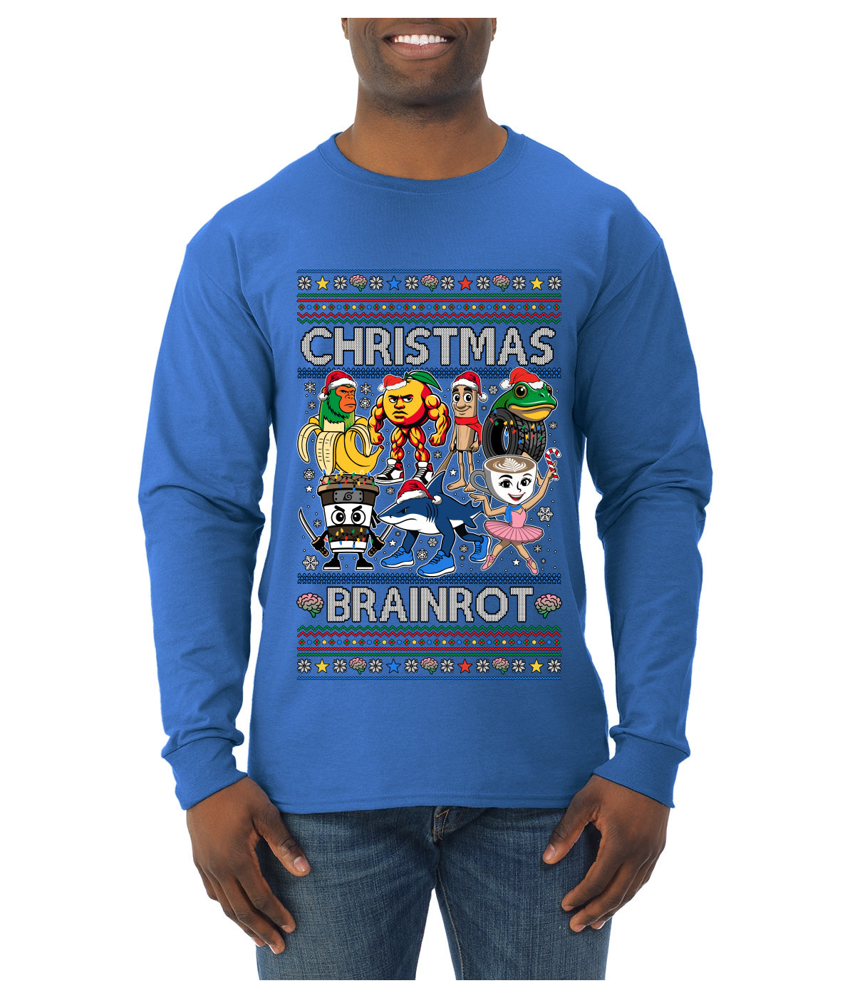 Christmas Brainrot, Ugly Christmas Sweater Mens Long Sleeve Shirt