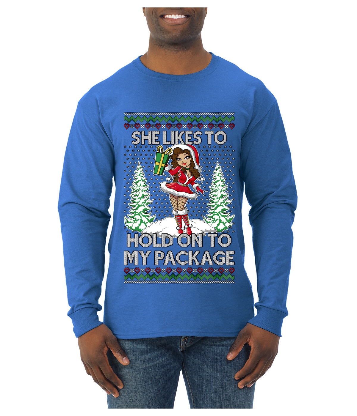 Hold My Package, Ugly Christmas Sweater Unisex Unisex Mens Long Sleeve Shirt