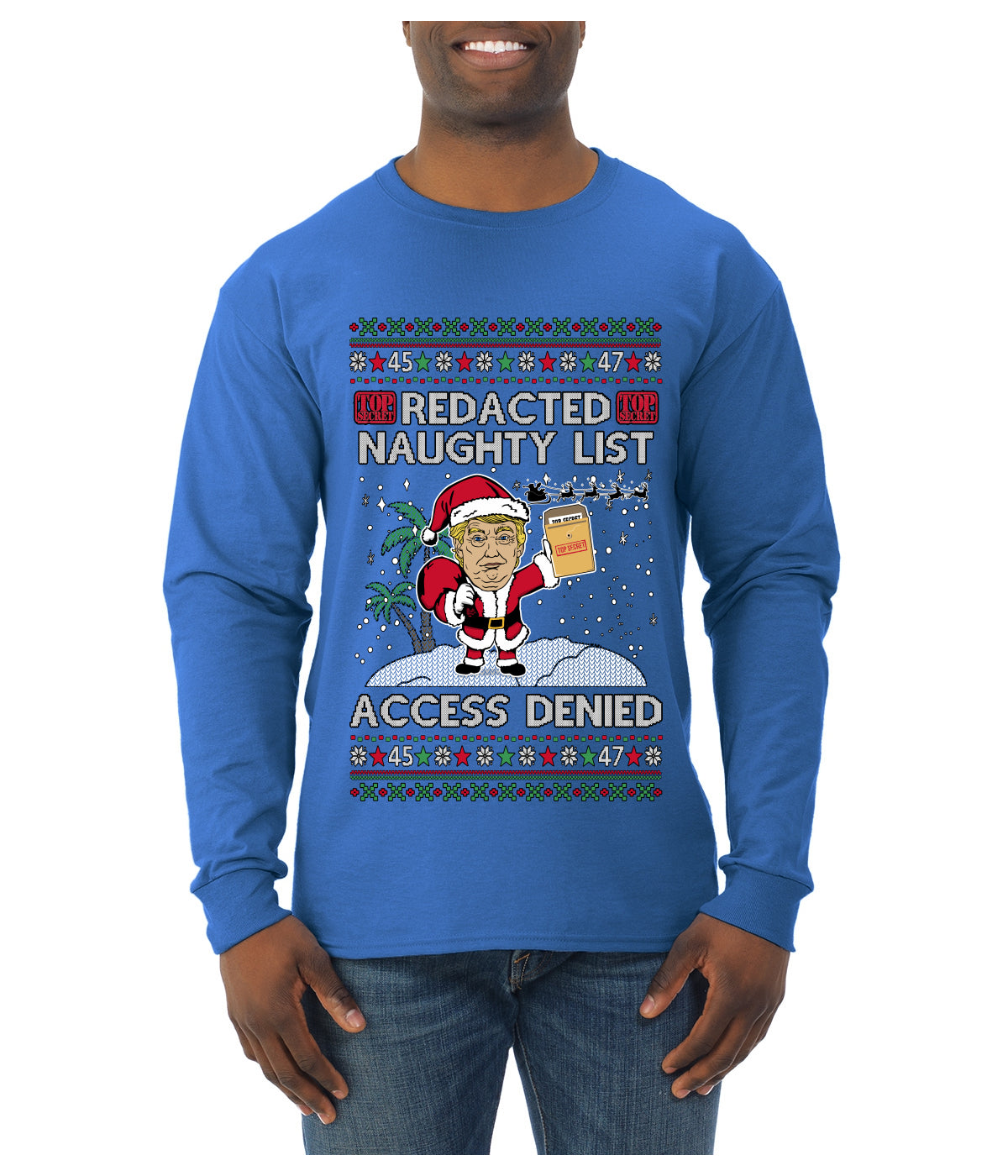 Redacted Naughty List Access Denied, Ugly Christmas Sweater Unisex Unisex Mens Long Sleeve Shirt