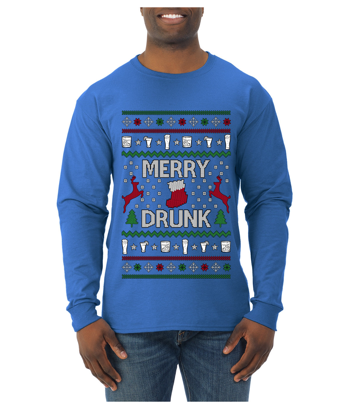 Merry Drunk, Ugly Christmas Sweater Unisex Unisex Mens Long Sleeve Shirt