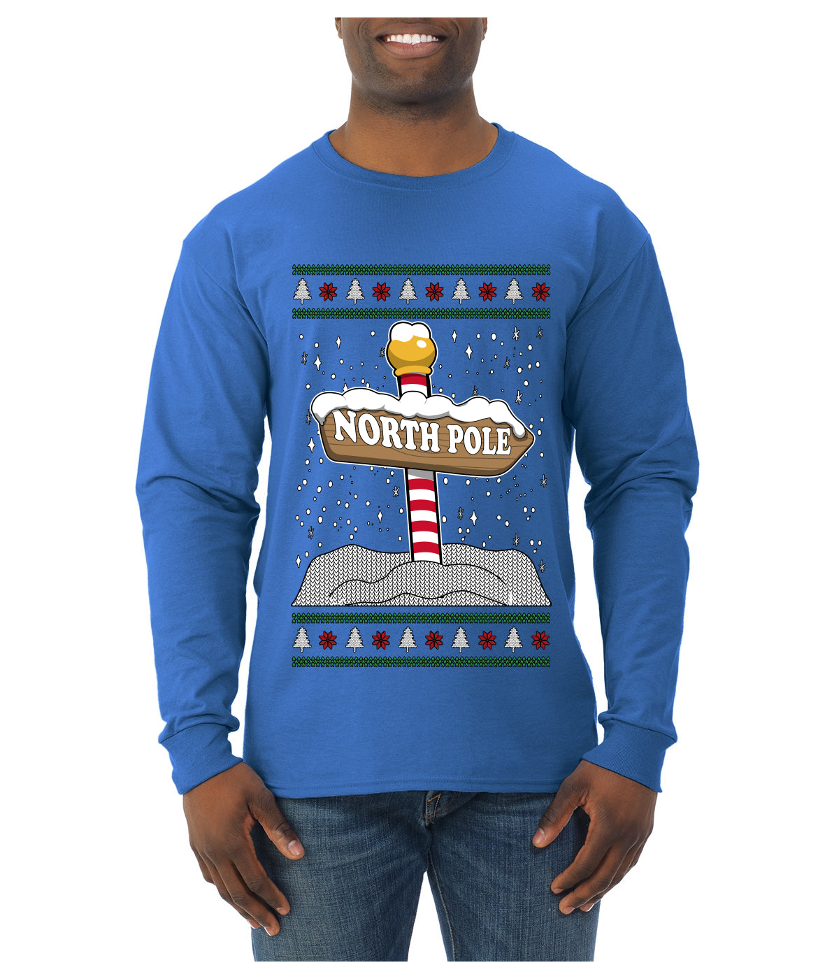 North Pole, Ugly Christmas Sweater Unisex Mens Long Sleeve Shirt