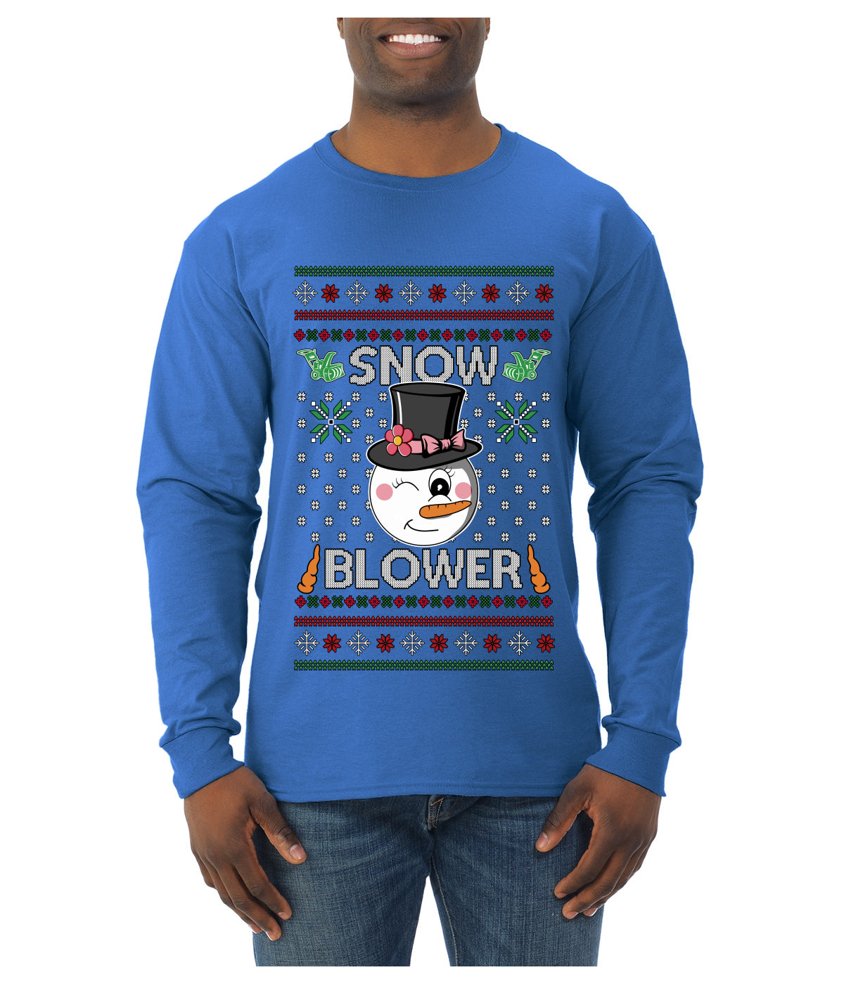 Snow Blower, Ugly Christmas Sweater Unisex Mens Long Sleeve Shirt