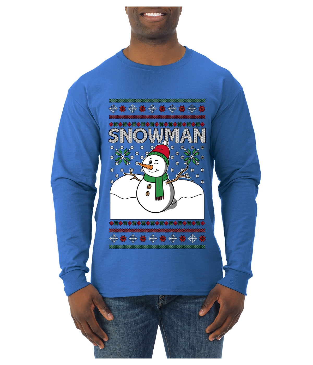 Snowman, Ugly Christmas Sweater Unisex Mens Long Sleeve Shirt