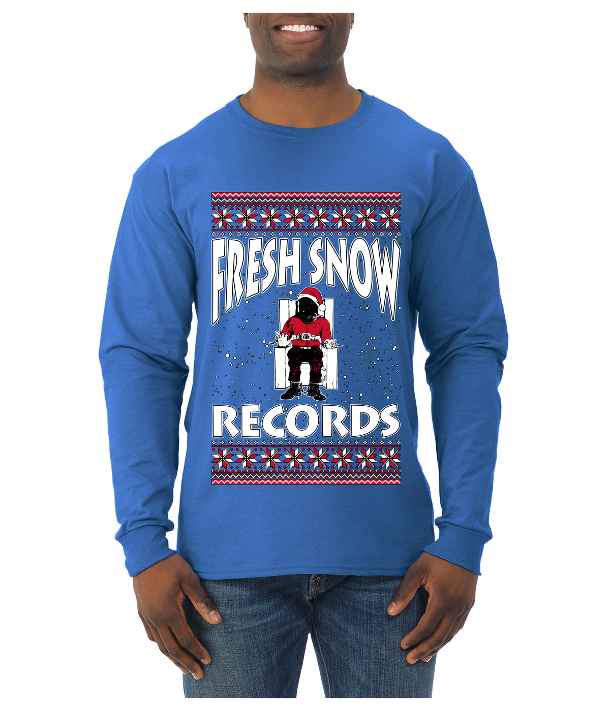 Fresh Snow Records Hip Hop Parody, Ugly Christmas Sweater Unisex Mens Long Sleeve Shirt