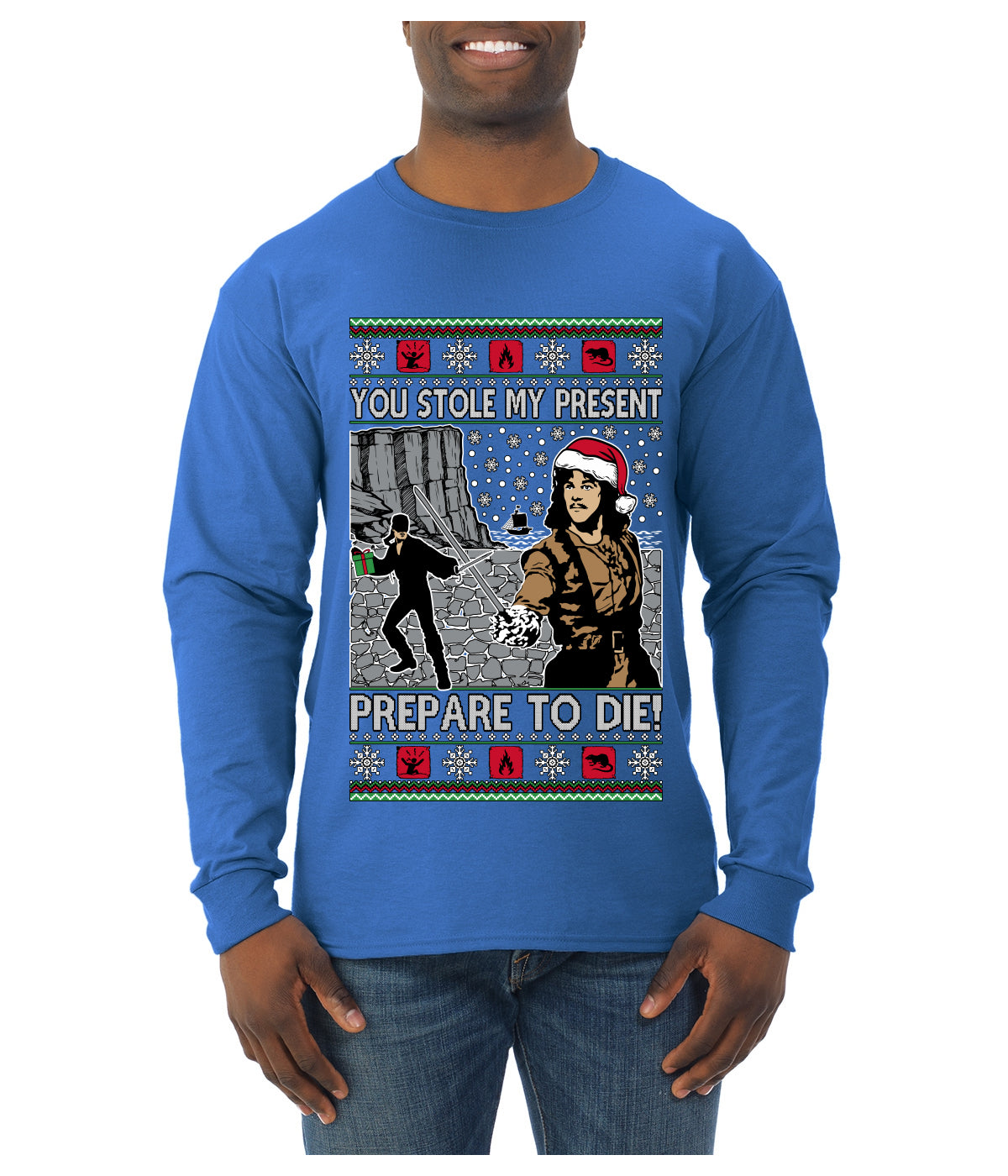 You Stole My Present Prepare To Die Cult Classic, Ugly Christmas Sweater Unisex Mens Long Sleeve Shirt