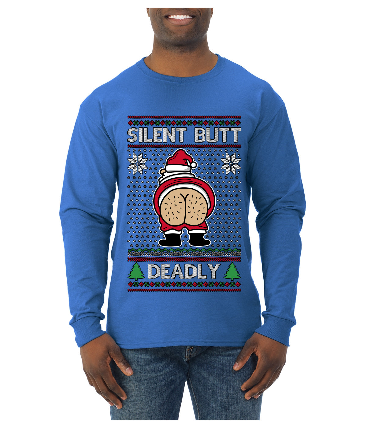 Silent Butt Deadly Farting Santa, Ugly Christmas Sweater Unisex Mens Long Sleeve Shirt