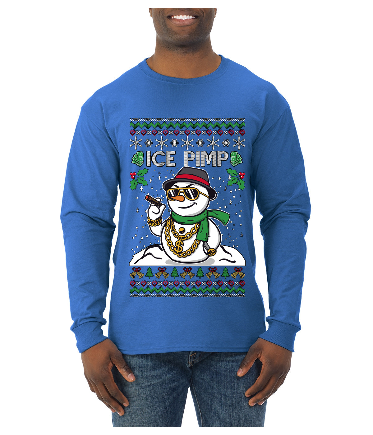 Ice Pimp, Ugly Christmas Sweater Unisex Mens Long Sleeve Shirt