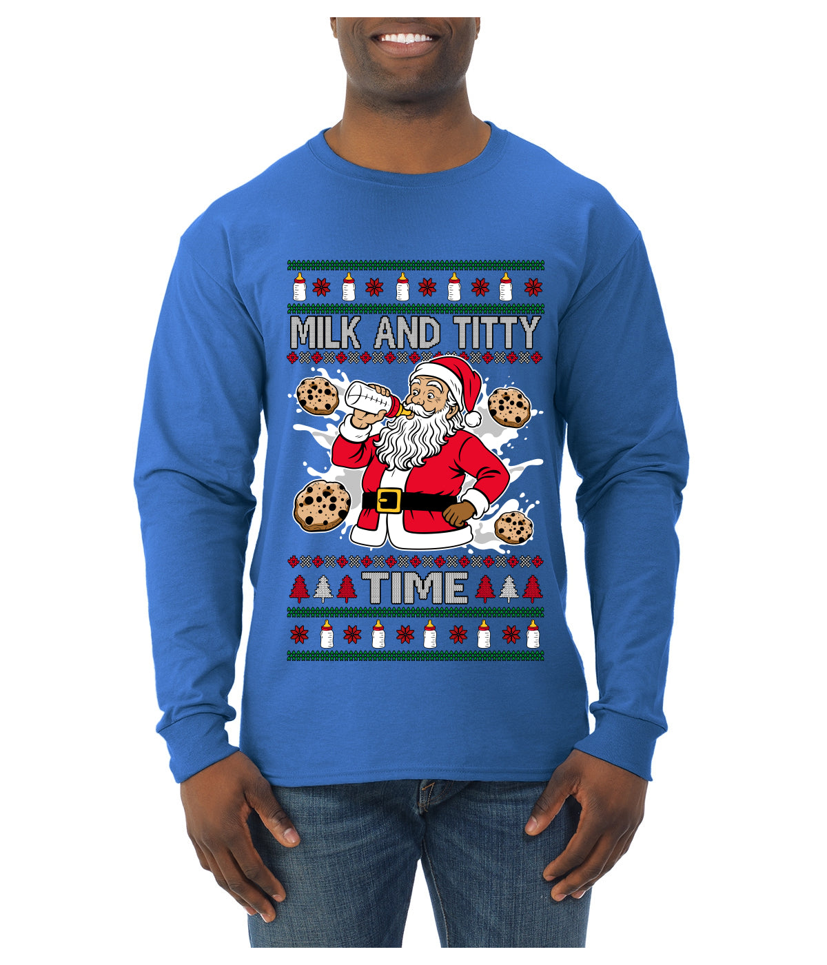 Milk And Titty Time, Ugly Christmas Sweater Unisex Mens Long Sleeve Shirt