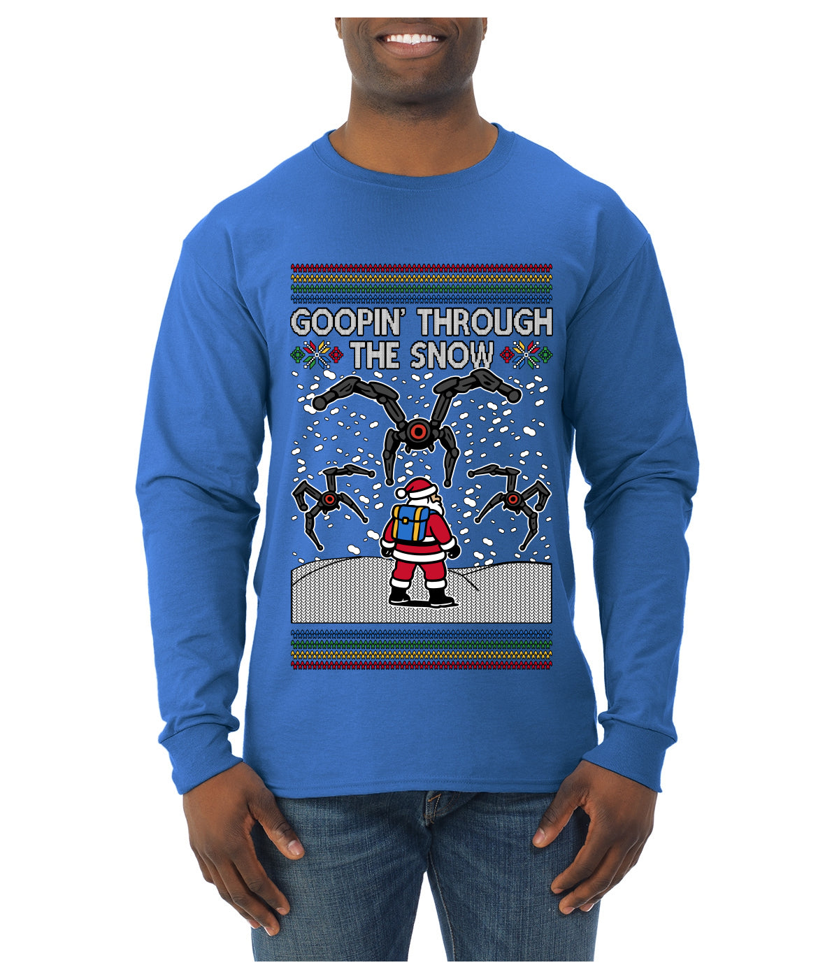 Goopin' Through The Snow Gamer Santa, Ugly Christmas Sweater Unisex Mens Long Sleeve Shirt