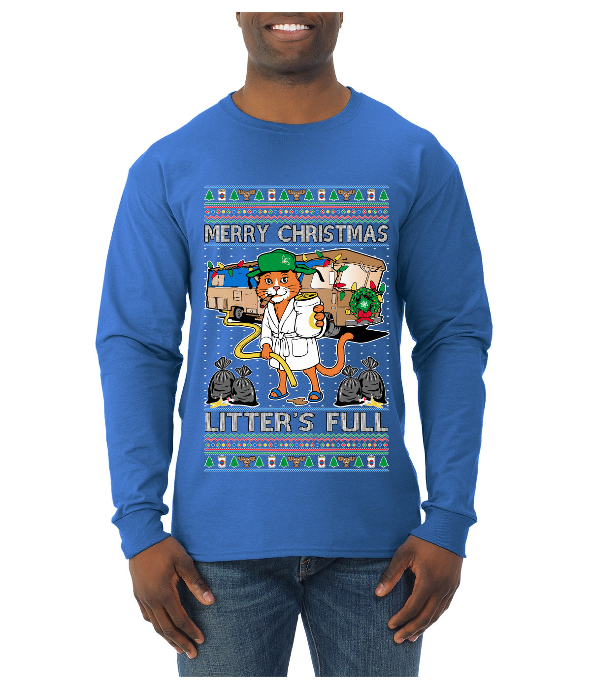 Litters Full Cat, Ugly Christmas Sweater Unisex Mens Long Sleeve Shirt
