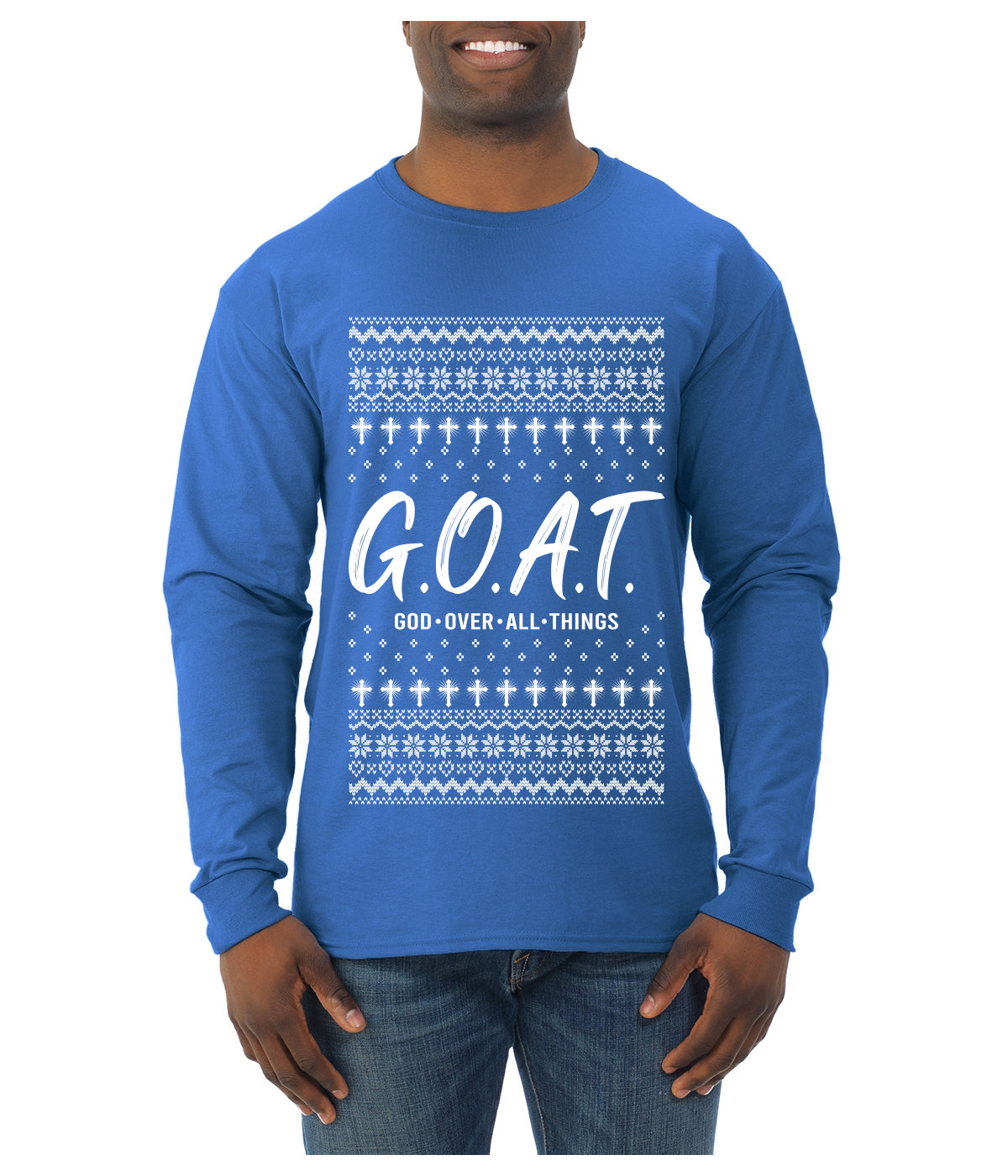 G.O.A.T. God Over All Things, Ugly Christmas Sweater Unisex Mens Long Sleeve Shirt