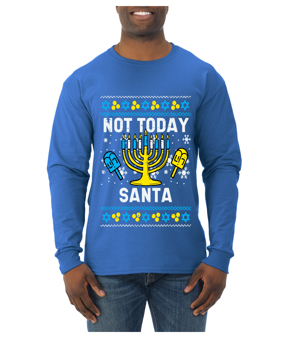 Not Today Santa Menorah Hanukkah, Ugly Christmas Sweater Unisex Mens Long Sleeve Shirt