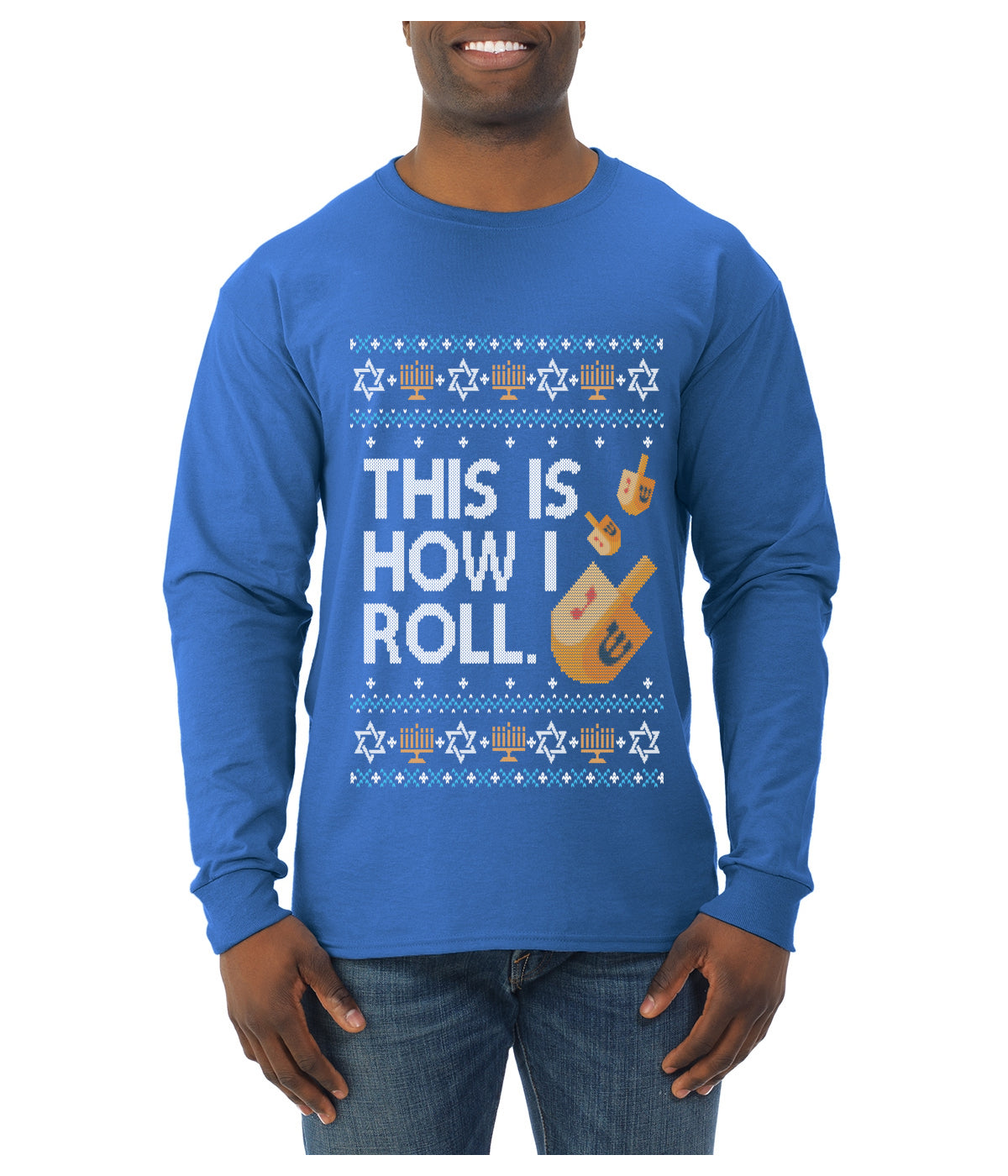 This Is How I Roll Dreidel Hanukkah, Ugly Christmas Sweater Unisex Mens Long Sleeve Shirt