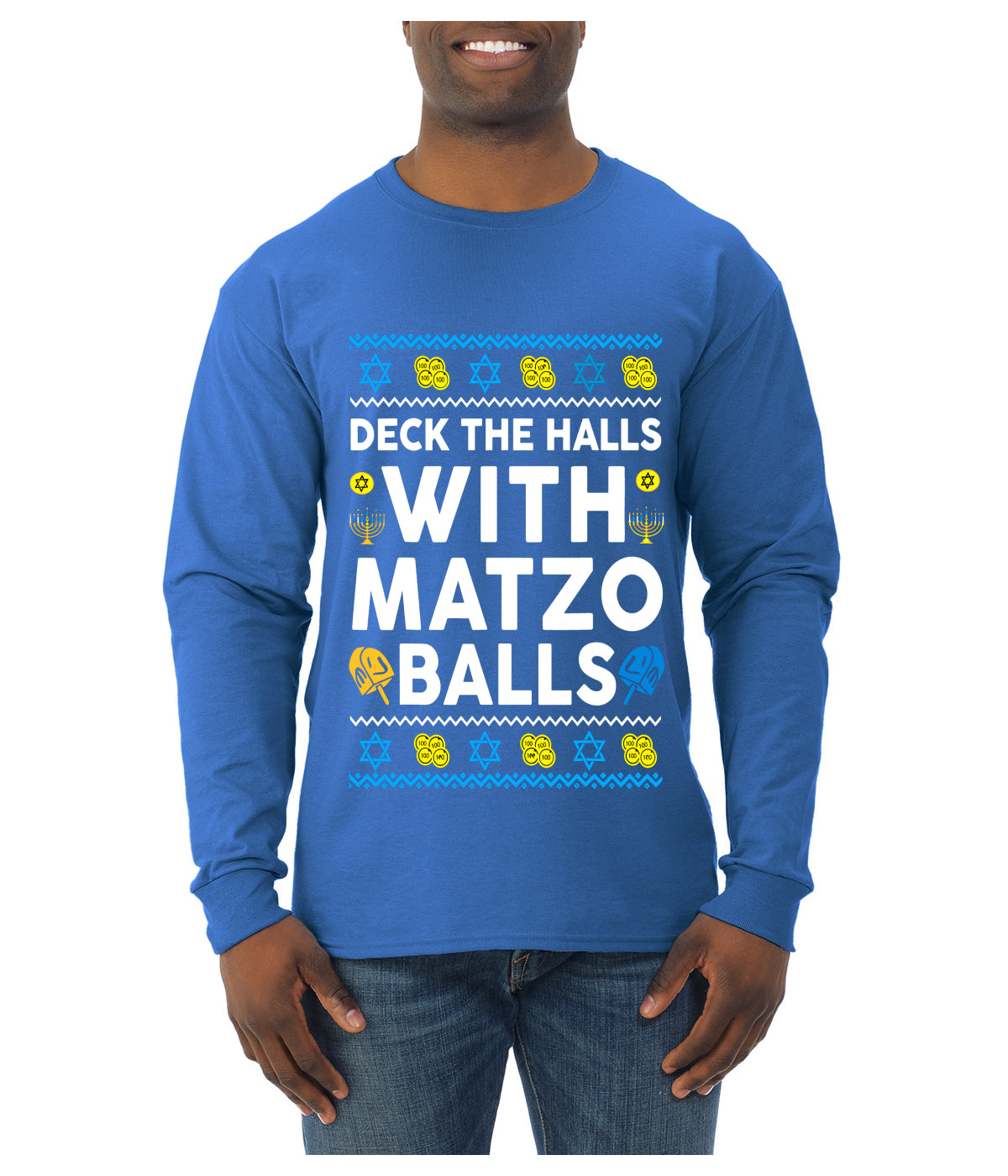 Deck The Halls With Matzo Balls Hanukkah, Ugly Christmas Sweater Unisex Mens Long Sleeve Shirt