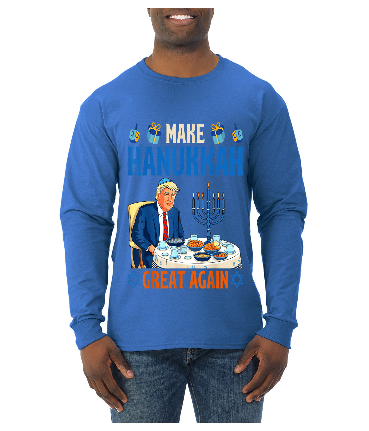Make Hanukkah Great Again, Ugly Christmas Sweater Unisex Mens Long Sleeve Shirt