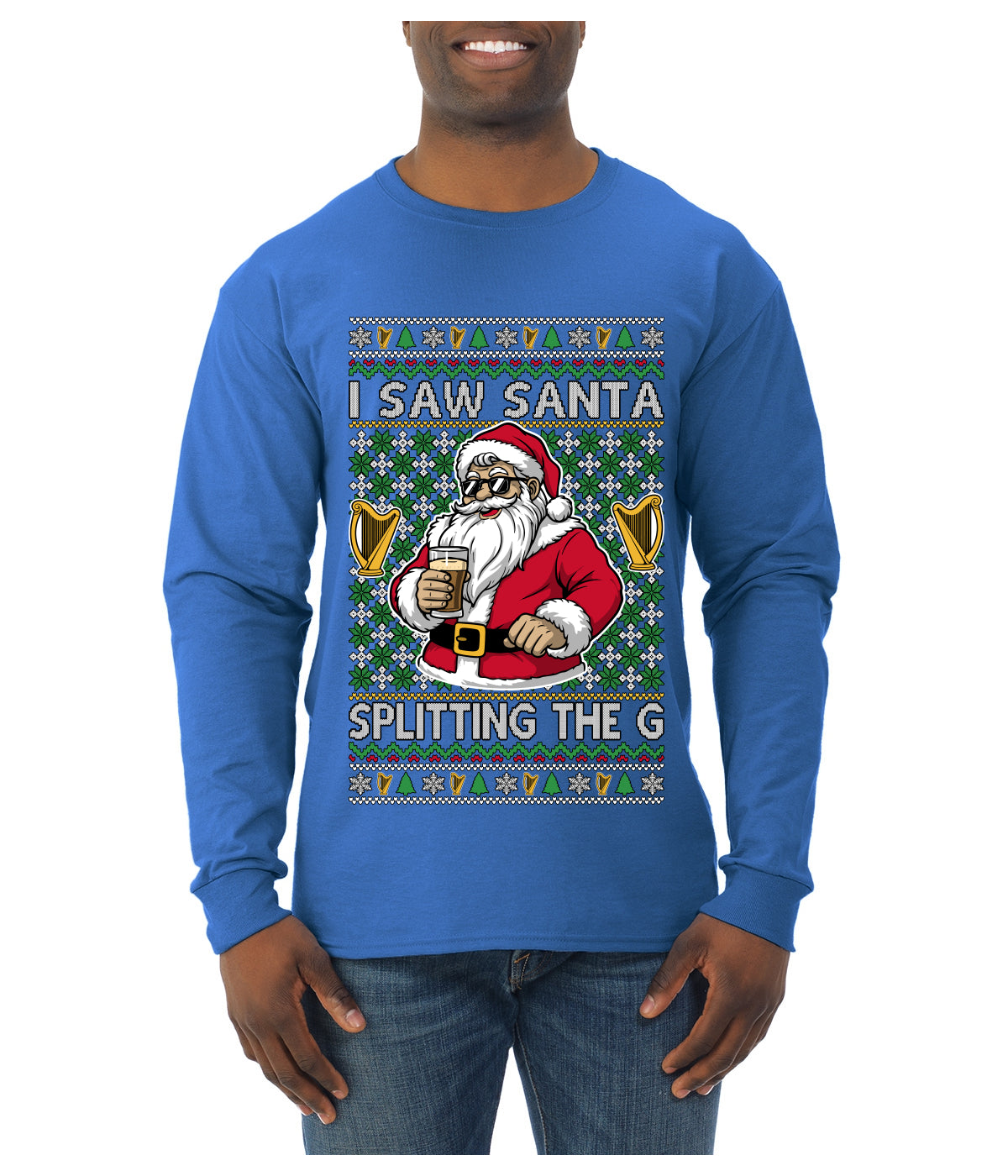 I Saw Santa Splitting The G, Ugly Christmas Sweater Unisex Mens Long Sleeve Shirt