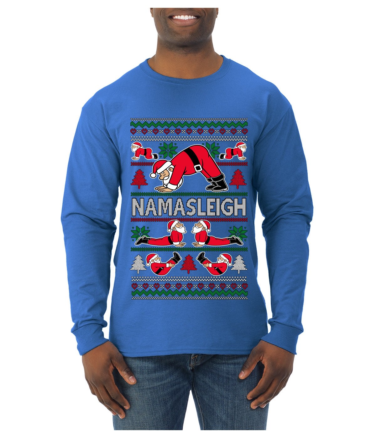 Namasleigh, Namaste Yoga Santa Claus, Ugly Christmas Sweater Unisex Mens Long Sleeve Shirt